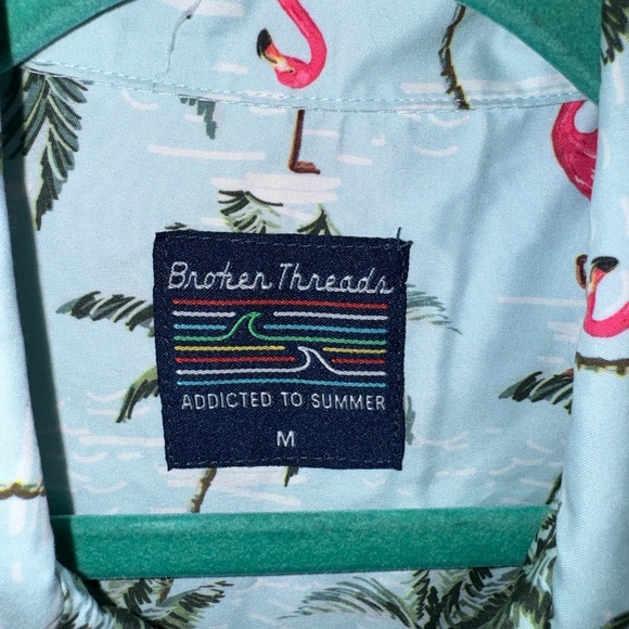 EUC Broken Threads Cabana Matching Swim Set Flamingo Palms Trunks Shirt Medium - Picture 3 of 10